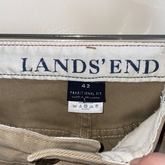 Lands End Mens Traditional Fit Khaki Pants Size 42 Elastic Waistband - Picture 4 of 7